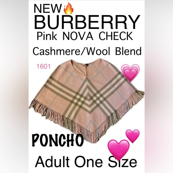 🔥 NEW BURBERRY Cashmere Blend Pink NOVA CHECK PONCHO🔥Women’s One SIZE🔥💗💕 - Picture 3 of 12